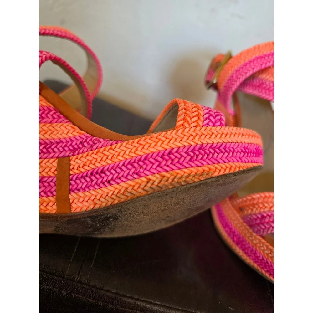 Stuart Weitzman Bright Neon Colors Canvas and Leather Maximalist Wedges sz 7 - Picture 10 of 11